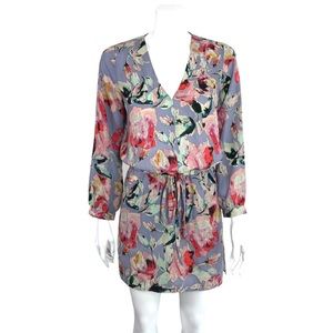 Eight Sixty size XS Drawstring Shirt Dress Lavender Floral Print